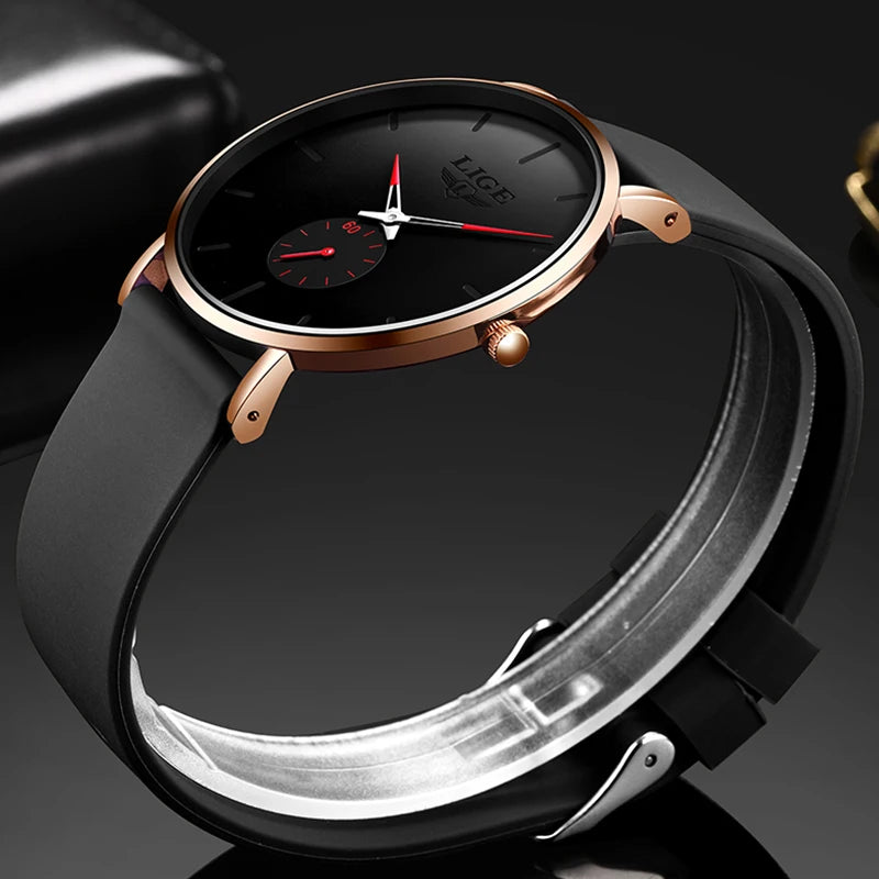Montre pour homme LIGE – Style sportif et tendance, marque de luxe, étanche, design épuré et ultra-fin, montre à quartz pour homme.