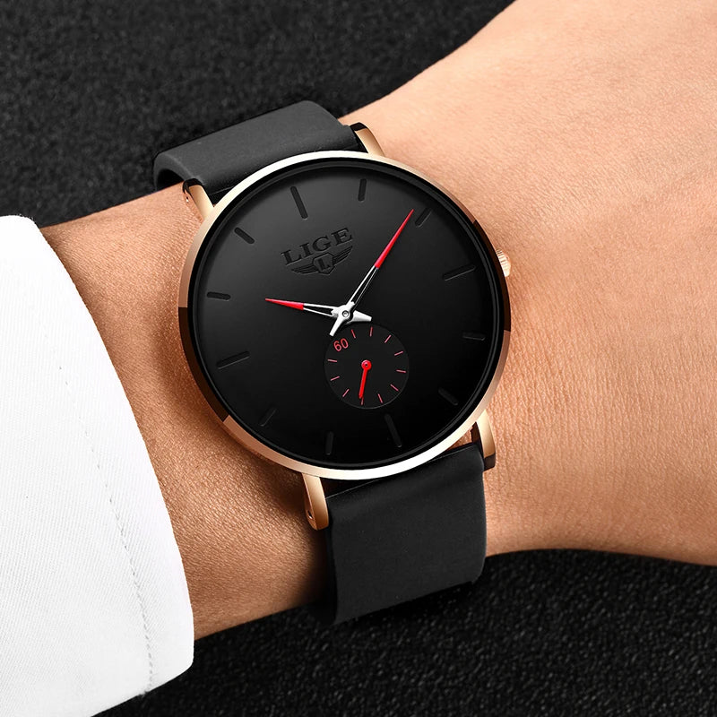 Montre pour homme LIGE – Style sportif et tendance, marque de luxe, étanche, design épuré et ultra-fin, montre à quartz pour homme.
