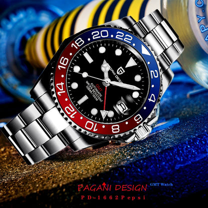 2025 New PAGANI DESIGN Luxurys Men Mechanical Watches Stainless Steel GMT Watch Top Brand Sapphire Glass Men for Watch PD-1662