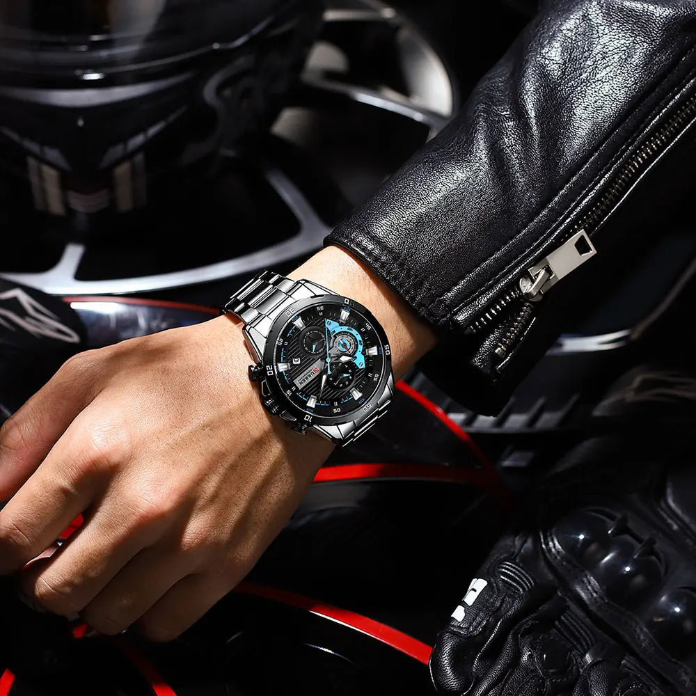 Reloj para hombre CURREN: cronógrafo deportivo de lujo, movimiento de cuarzo, totalmente de acero, resistente al agua