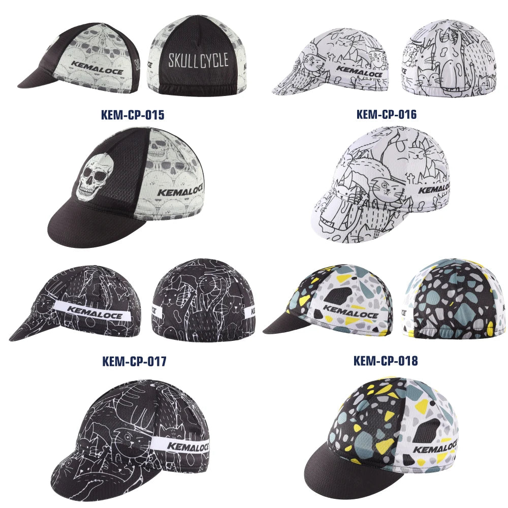 KEMALOCE Men Cycling Cap Anti-UV Summer Elastic Quick Dry Bike Cap 2023 White/Black/Blue Mesh Outdoor Breathable Cycling Hat