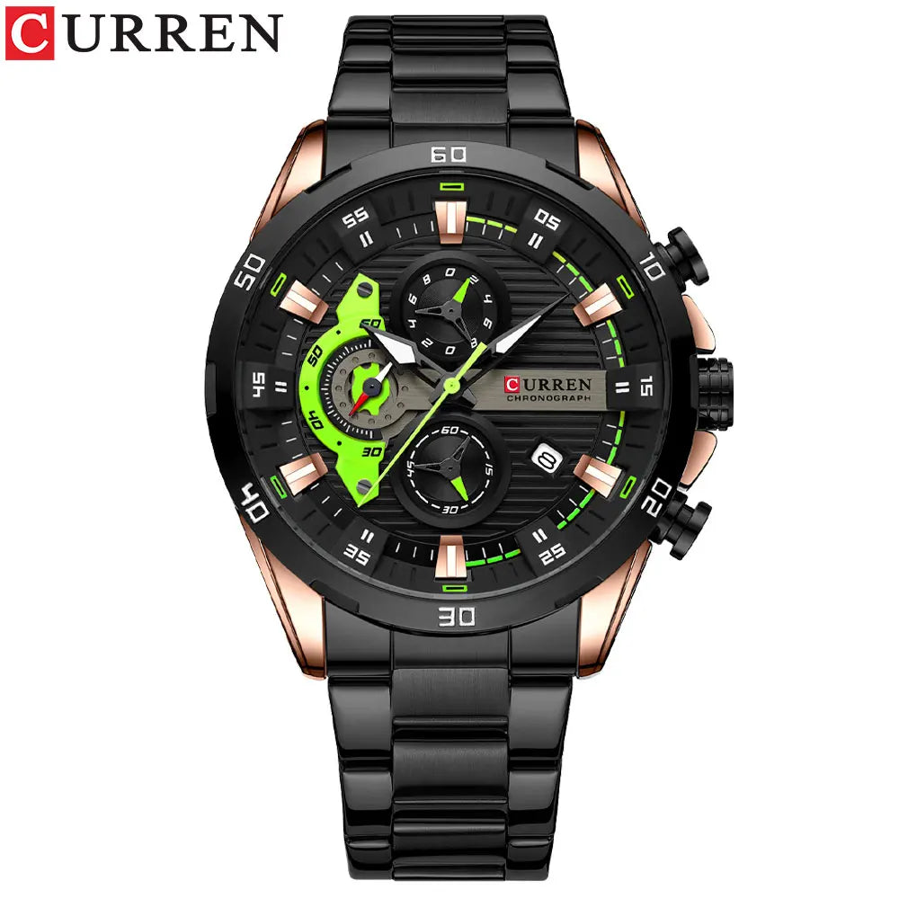 Reloj para hombre CURREN: cronógrafo deportivo de lujo, movimiento de cuarzo, totalmente de acero, resistente al agua