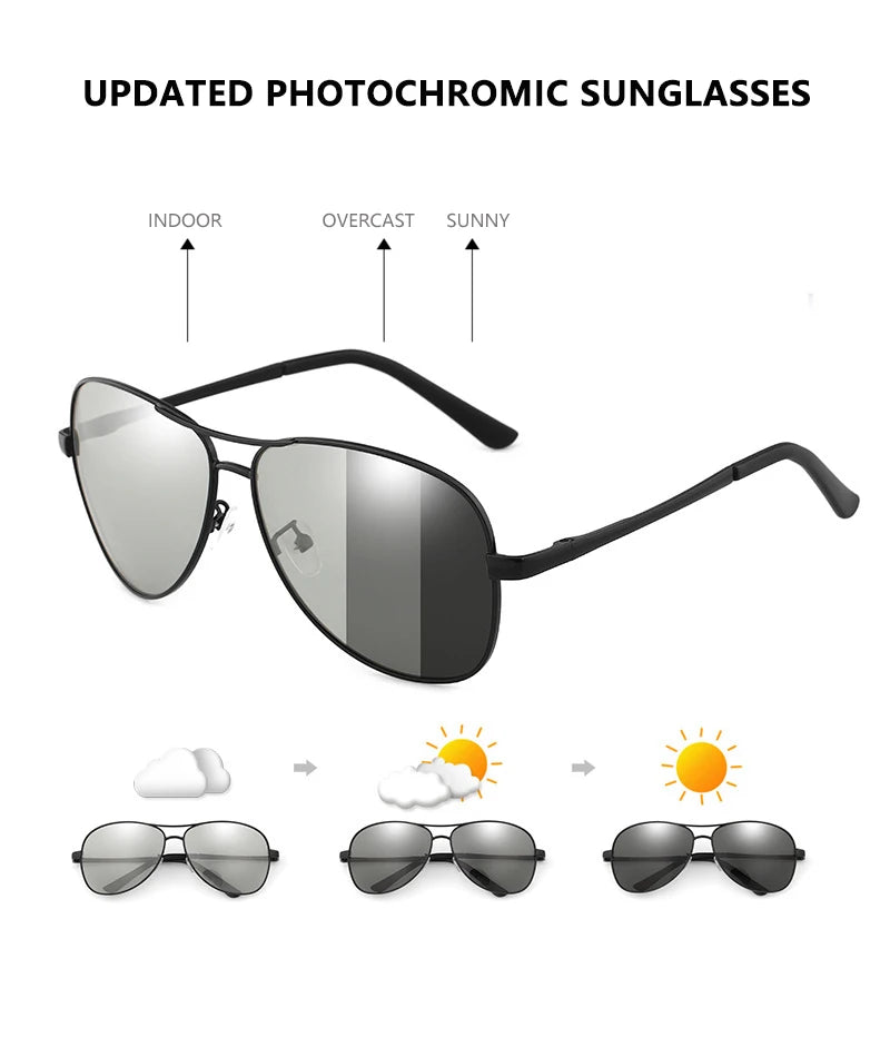 Classic Pilot Photochromic Sunglasses Men Women Fashion Chameleon Polarized Sun Glasses Male Driving Change Color Night Vision