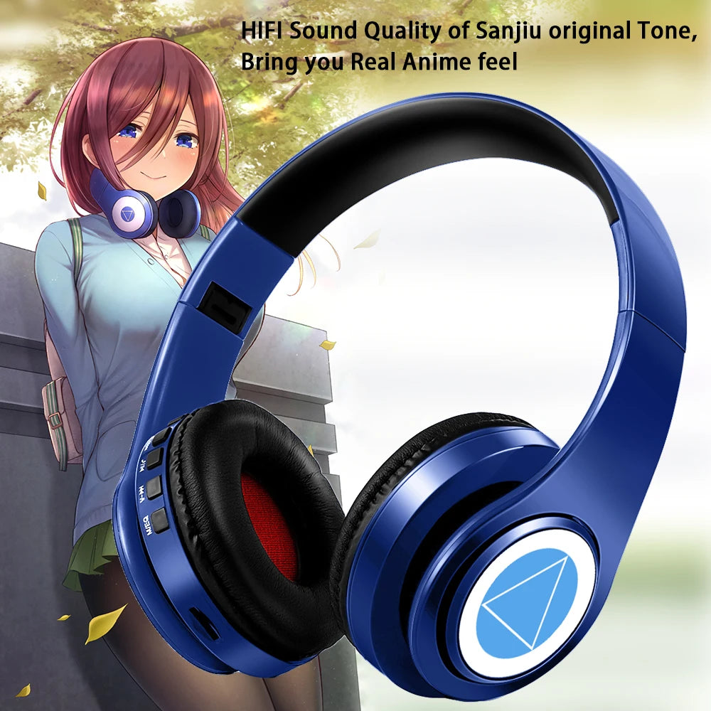 Cuffie anime over-ear Miku Nakano Sanjiu Bluetooth 5.0 – Headset gaming stereo wireless con bassi profondi, microfono e supporto per scheda TF