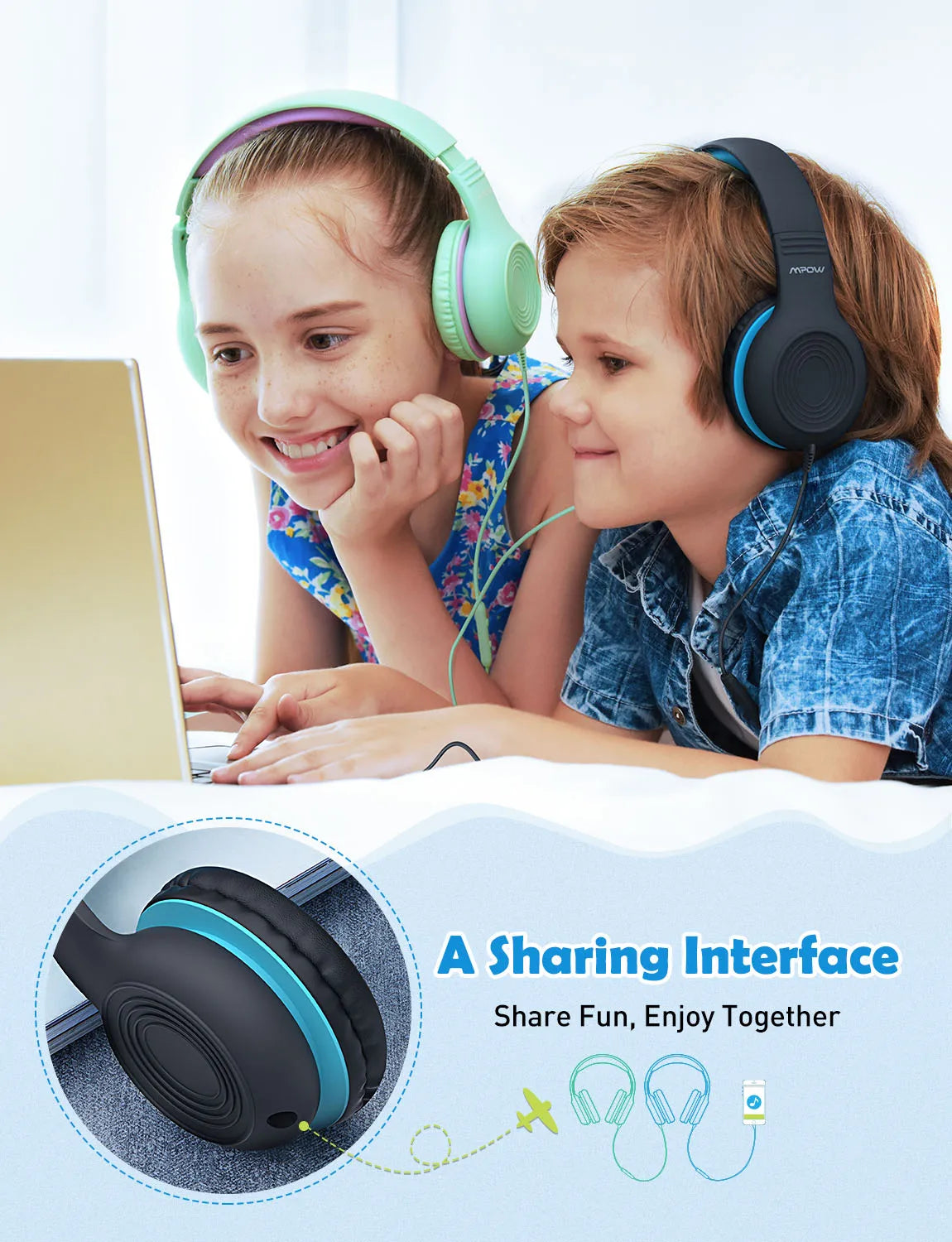 Écouteurs filaires Ow CH6S avec microphone pour enfants, matériau de qualité alimentaire, écouteurs supra-auriculaires pour enfants, IPad Kindle Morning, Max 85dB