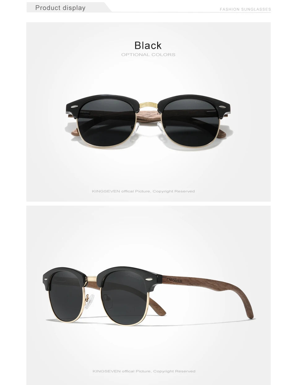 KINGSEVEN New Walnut Wooden Sunglasses For Men Polarized Semi-Rimless Glasses UV400 Eye Protection Retro Eyewear Women Accessory