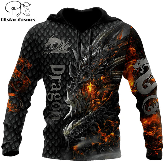 Piękna bluza z kapturem unisex z ognistym smokiem 3D i nadrukiem na całej powierzchni, męska bluza streetwear na jesień, casualowa kurtka dresowa KJ749