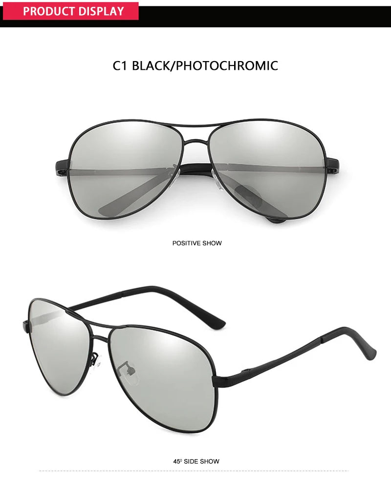 Classic Pilot Photochromic Sunglasses Men Women Fashion Chameleon Polarized Sun Glasses Male Driving Change Color Night Vision