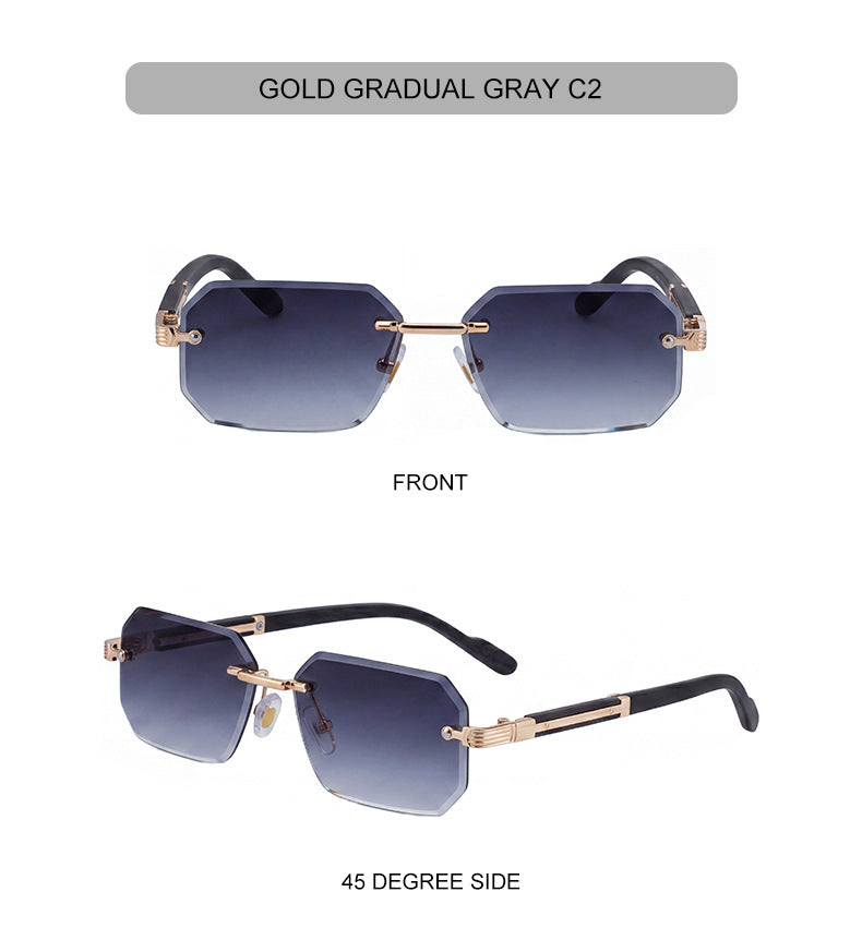 Vintage Punk Rectangle Rimless Sunglasses Men 2026 Luxury Brand Geometric Polygon Sun Glasses Male Trendy Square Shades Eyewear