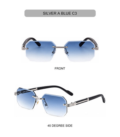 Vintage Punk Rectangle Rimless Sunglasses Men 2026 Luxury Brand Geometric Polygon Sun Glasses Male Trendy Square Shades Eyewear