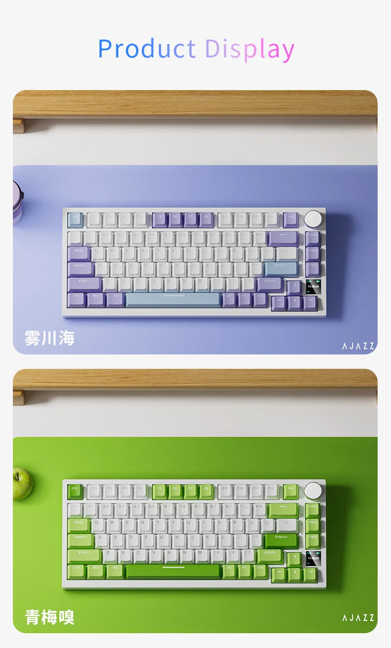 Teclado Gaming Mecânico AJAZZ AK820 Pro com Fio e Sem Fio, Tri-Mode, Retroiluminação RGB, Switches Hot-Swappable, Layout Compacto 70%, PC/Mac