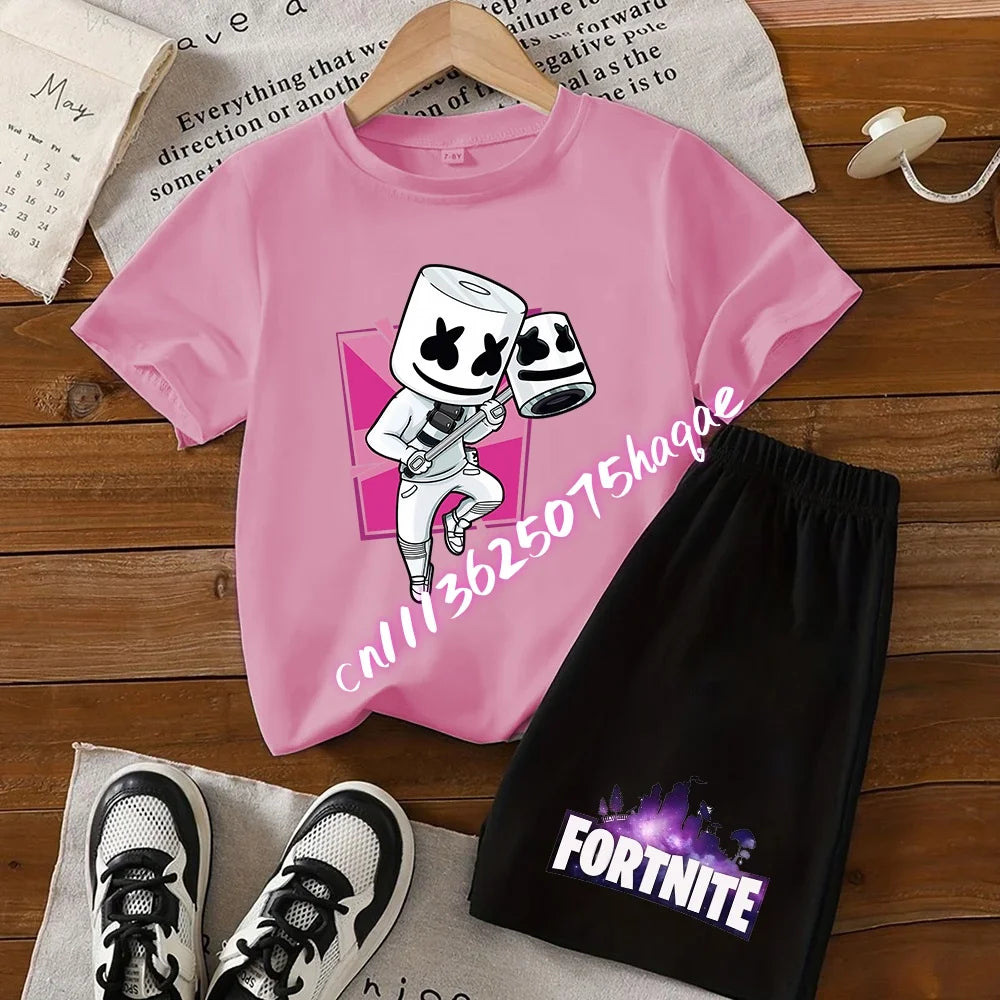 Fortnites Kids T Shirt Shorts Set Cartoon Figure Printed T Shirts Children Tops Summer Casual Sportswear Kids Boys Clothing