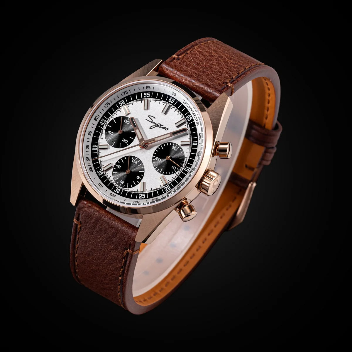 Sugess Mens Watch 38mm Chronograph Mechanical Wristwatches Tianjin Gooseneck Movement Sapphire Crystal Roulette Dial S465 new