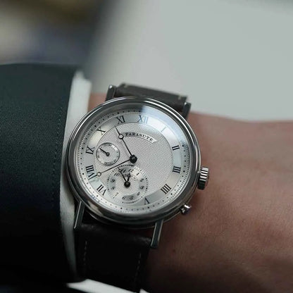 FARASUTE Retro Luxury Alarm Clock Quartz Watch Men Waterproof Night Light Wristwatch Casual Sapphire Stainless Steel Male Watch