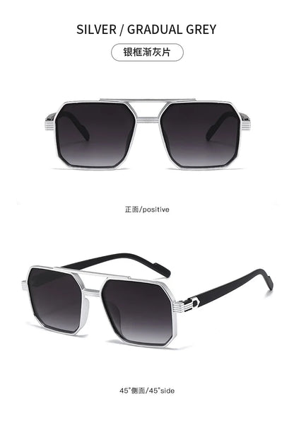 Trendy Women Luxury Polygonal Sunglasses Double Beam Men Metal Sunglass Outdoor Driving Shade Unisex