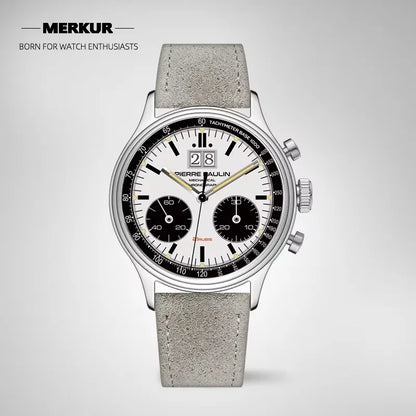 New PIERRE PAULIN BIg Date Retro 70‘s Vintage Panda Style Chronograph Mechanical Men's Complicated 38MM Luxury Sapphire Wrist