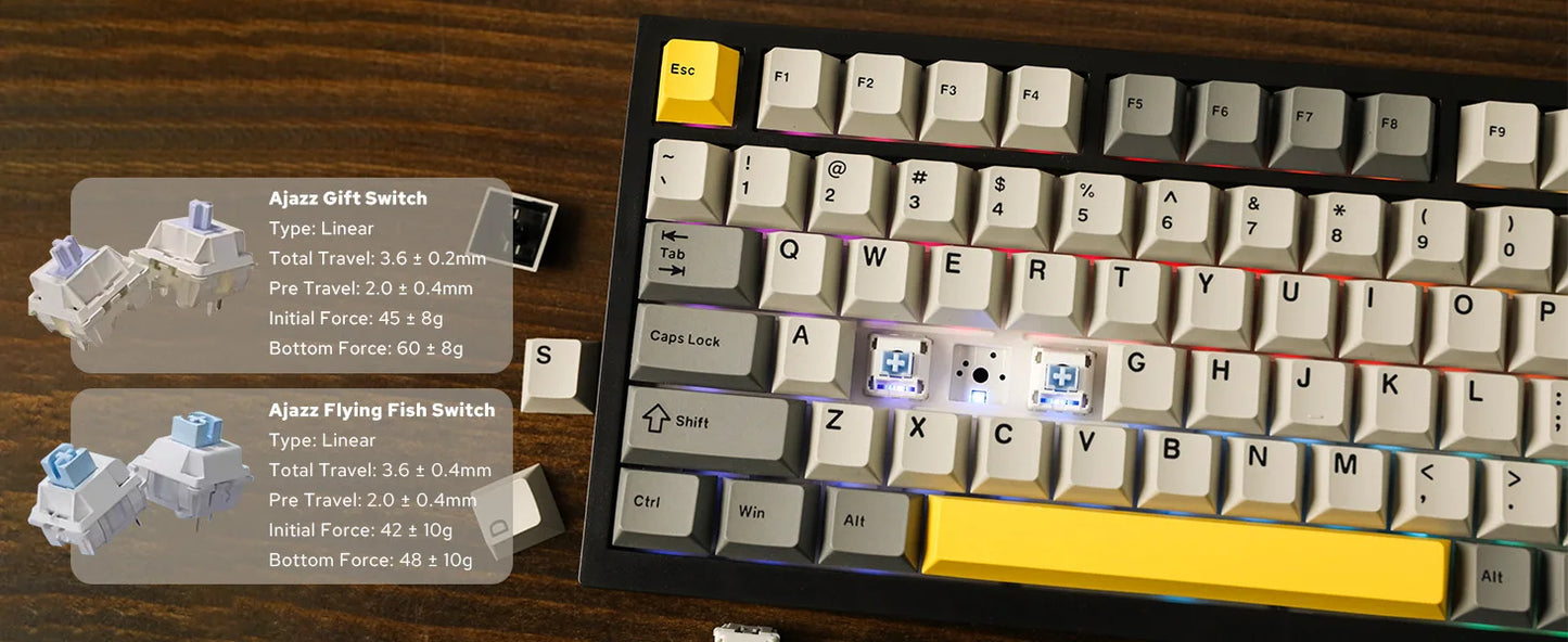 Ajazz AK820 Pro 75% Bluetooth 5.1/2.4G Wireless/Wired Gasket-mounted Mechanical Keyboard with TFT Screen for Mac/Win