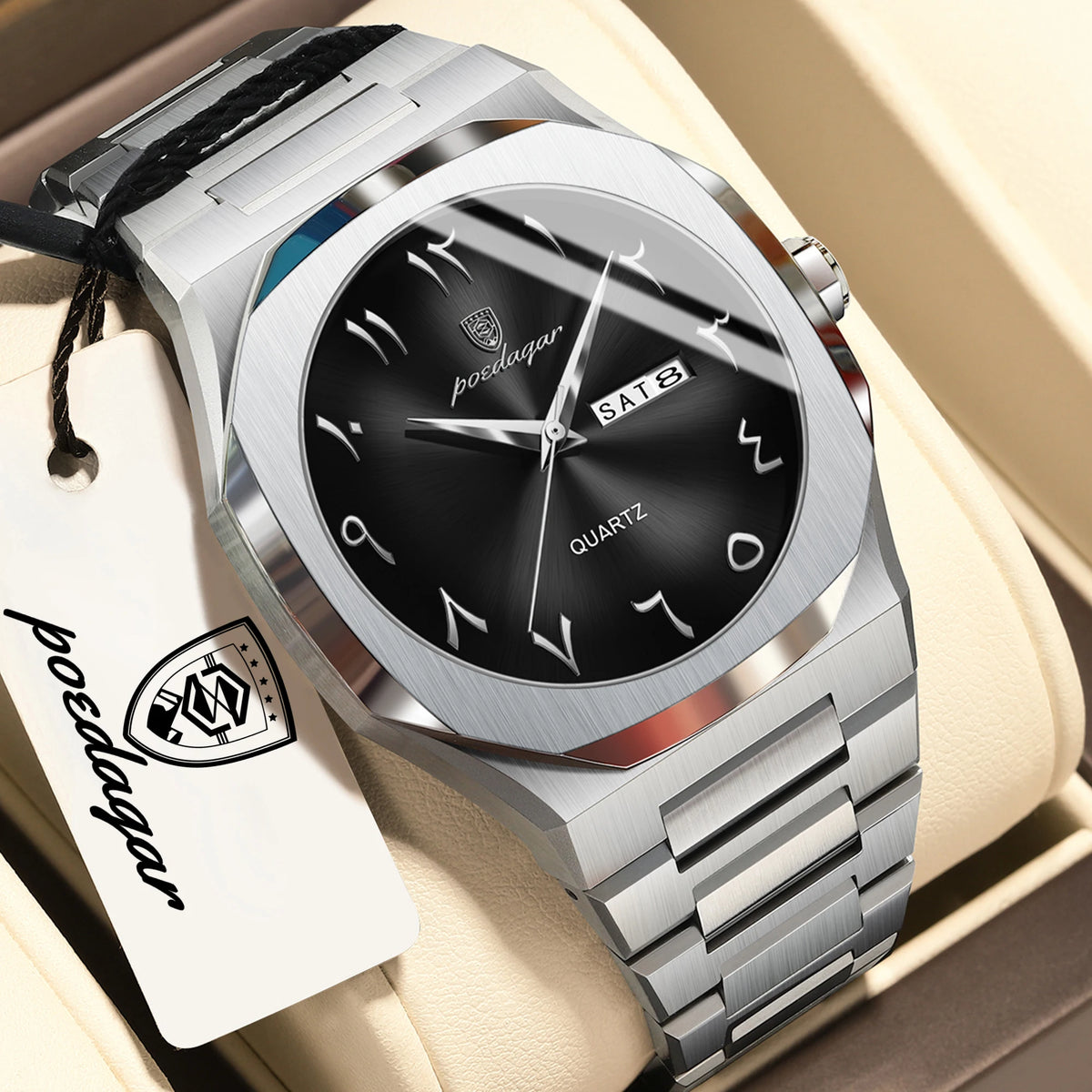 POEDAGAR mode luxe hommes montre à Quartz étanche en acier inoxydable mâle montre semaine Date affaires montres pour hommes Reloj Hombre