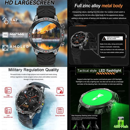 Men's Fashion Outdoor Sport GPS Smart Watch with AMOLED HD Screen, Heart Rate Monitor, and Waterproof Features