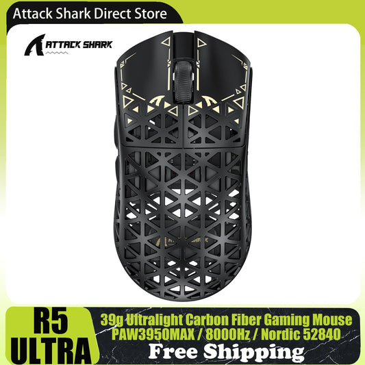 ATTACK SHARK R5 Ultra Carbon Fiber bezdrátová herní myš, herní snímač PixArt PAW3950MAX, 42000DPI, 8000Hz, MCU Nordic 52840