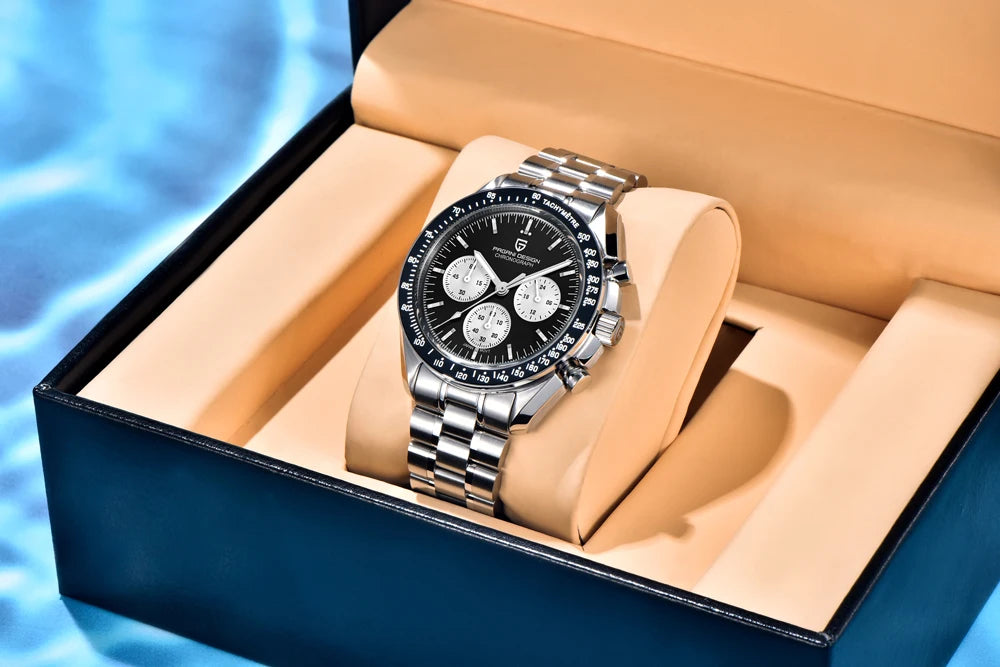 PAGANI DESIGN Moon watch – Luxury quartz chronograph for men, sporty style, sapphire crystal with anti-reflective coating, luminescent display
