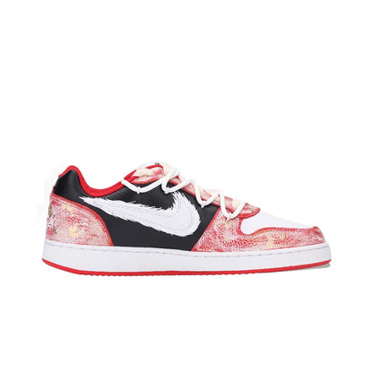 Skräddarsydda sneakers Nike EBERNON ”Fiery Red Snake” med guldfolie, vintage-inspirerade, slitstarka, låga unisex-sneakers