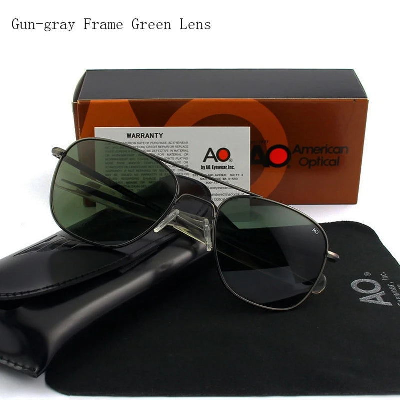 Pilot AO Sunglasses Men Top Quality American Army Military Mirror AGX Tempered Glass Lens Sun Glasses