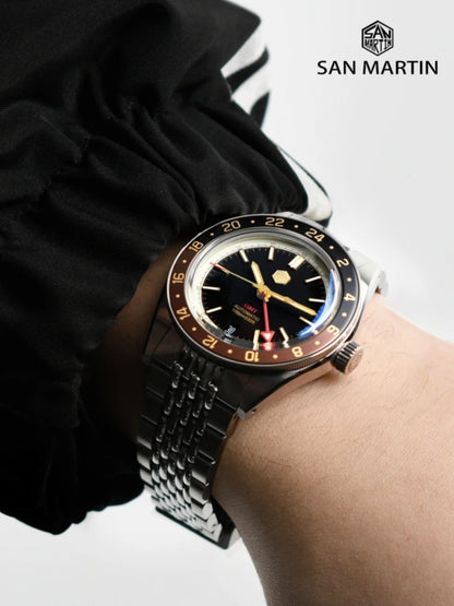 San Martin 39.5mm Limited Edition Full Lume Dial Automatic Men's Watch NH34 GMT 6H Date 10Bar Luxury Watch SN0116W