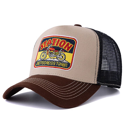 Unisex hálós trucker sapka, klasszikus motoros mintával, lélegző nyári baseball sapka, utcai divat sapka férfiaknak és nőknek