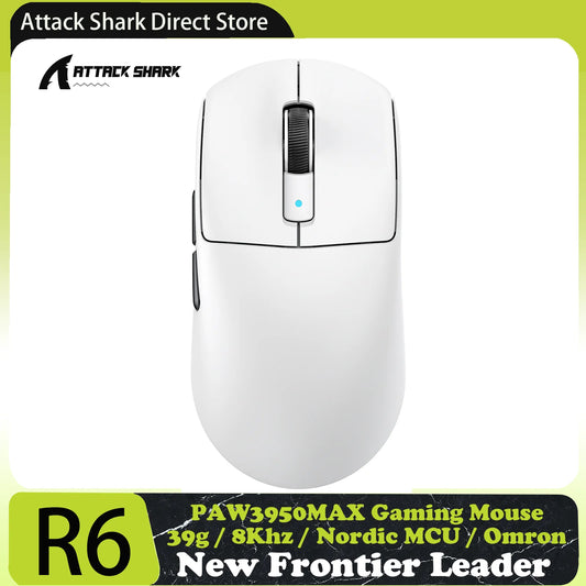 ATTACK SHARK R6 PAW3950MAX Wireless Gaming Mouse, 39g Ultralight, 8KHz Polling Rate, 42,000 DPI, Tri-Mode Bluetooth & 2.4G Gaming Mouse