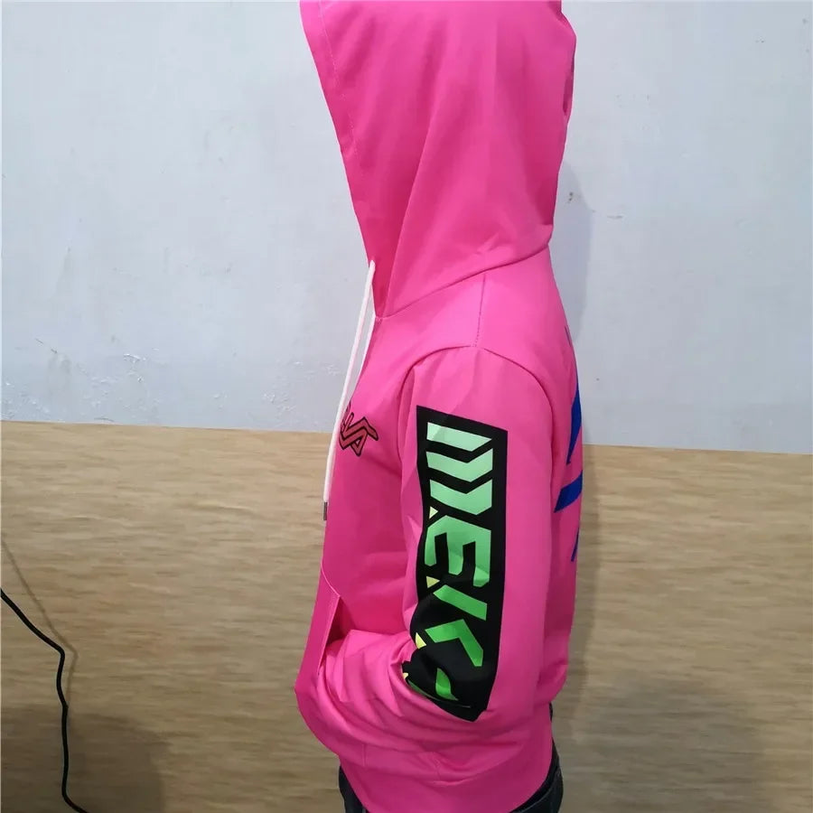 Anime stiliaus žaidimo džemperis su gobtuvu, 3D spauda, „Overwatches“ DVA DJ cosplay kostiumas, moterims, vyrams ir poroms, viršutinė striukė su gobtuvu