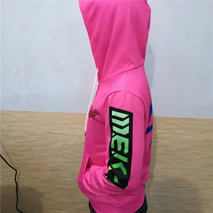 Anime stiliaus žaidimo džemperis su gobtuvu, 3D spauda, „Overwatches“ DVA DJ cosplay kostiumas, moterims, vyrams ir poroms, viršutinė striukė su gobtuvu