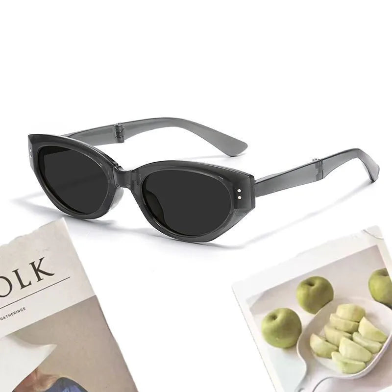Minimalist Oval Cat-eye Glasses Women's Fashion Outdoor Folding Sunglasses Sun Shading UV Sunscreen Glasses Stylish Accessory