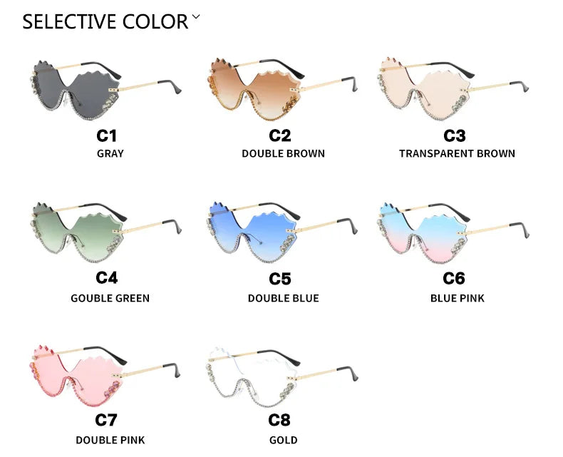 Fashion Luxury Brand Design Diamond Wave Rimless Women Sunglasses Hip Hop Eyewear Outdoor Glasses Unisex Shades Glasses UV400