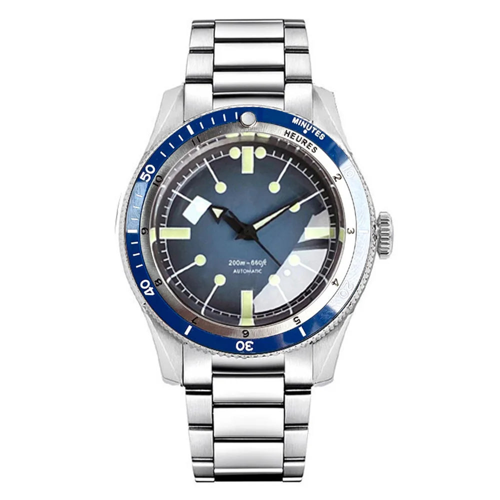 Tandorio NH35A PT5000 Mechanical Mens Watch 20BAR Waterproof Sapphire Luminous Red Black Dial Stainless Steel Bracelet New Clock