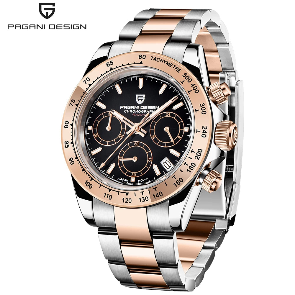 montre chronographe pour homme PAGANI DESIGN– Montre-bracelet à quartz de luxe, lumineuse et étanche.
