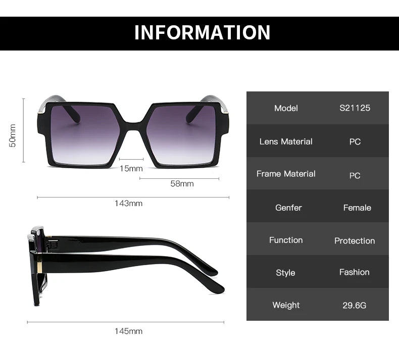 Cycling 1/2pcs Female Square Large Frame Sunglasses Women Retro Brand Big Frame Sun Glasses Black Fashion Gradient Eyeglasses