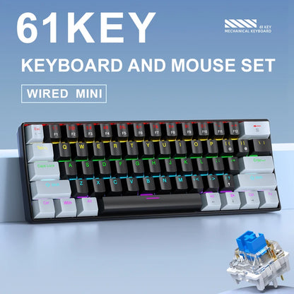 APAYADO K61 Mini-Mechanische Tastatur, kabelgebunden, 61 Tasten, Phantom RGB, schwarz/weiß, mechanische rote/blaue Switches für Gaming, 60% tragbar