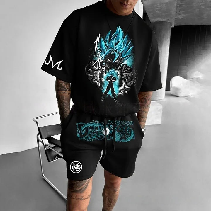 2026 Cartoon Dragon Ball T-shirt til børn, top med T-shirt og shorts, todelt sæt, sommer-T-shirt til drenge + shorts, strandshorts