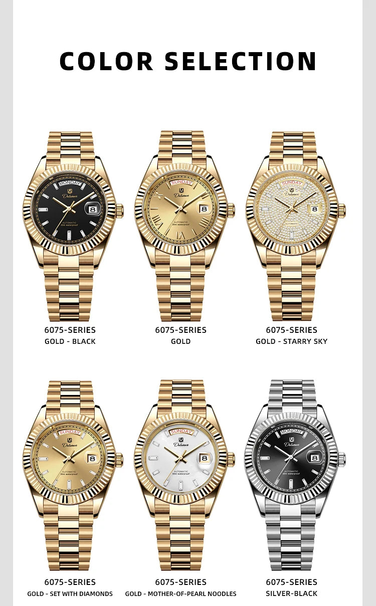 Top Brand Business Men's Watches Luxury Calendar Week Automatic Mechanical Watch for Man Waterproof Gold Stainless Steel