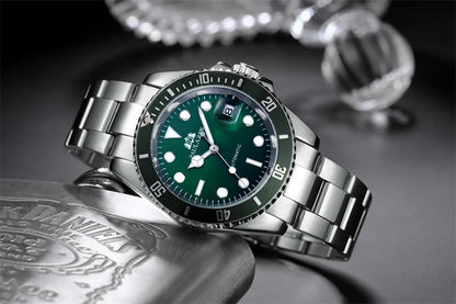 High Quality Automatic Mechanical Watch for Men Stainless Steel Red Dial Date Strong Luminous Luxury Men Watch Reloj Hombre