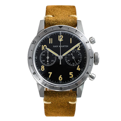 San Martin Vintage Men Quartz Watch Pilot VK64 Chronograph Watches Waterproof Luminous Quick Release Leather Strap SN0127