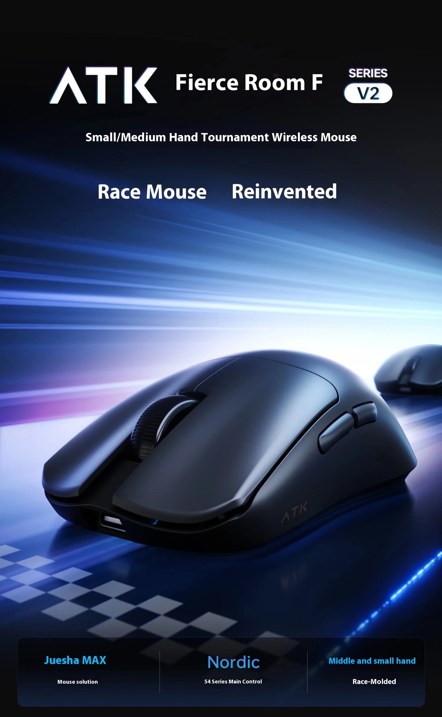 ATK Blazing Sky F1 V2 Ultra Max Wireless Gaming Mouse Dual-Mode Lightweight PAW3950Ultra Dual 8K Low Latency Ergonomic Extreme