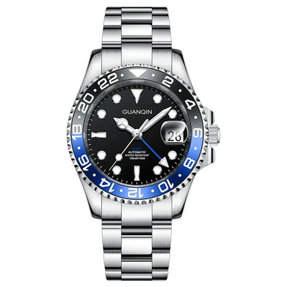 GUANQIN GMT Reloj para hombre 2025 nuevo reloj automático para hombre NH34 reloj mecánico de pulsera con cristal de zafiro y acero inoxidable para mano izquierda