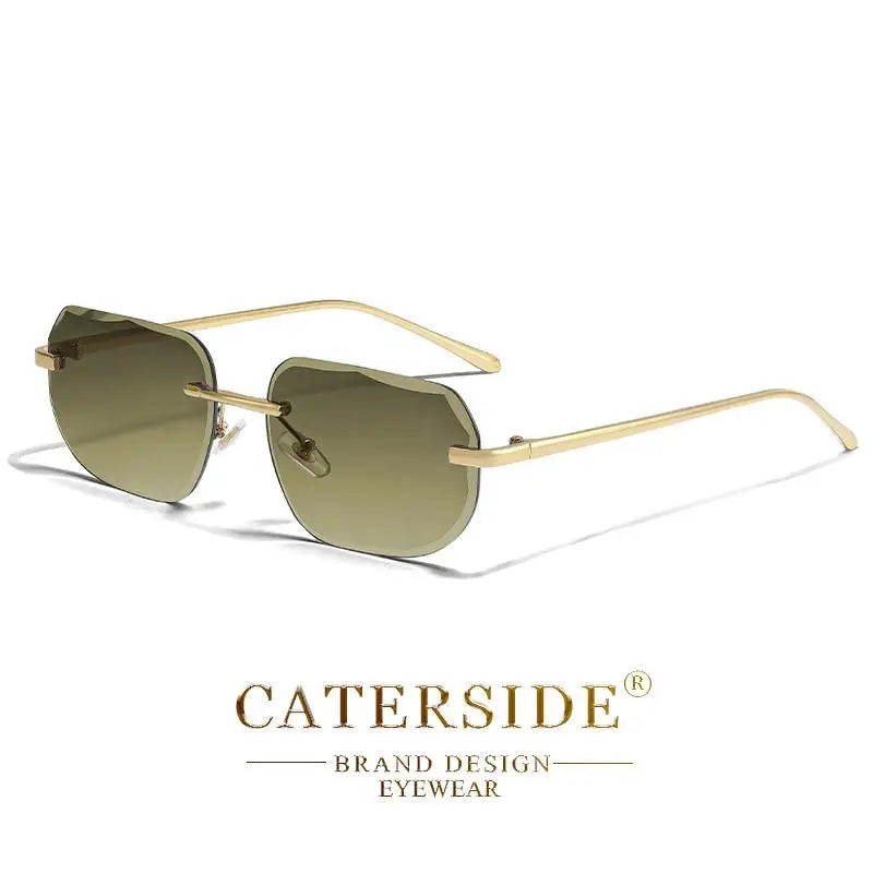 CATERSIDE Fashion Frameless Men's Sunglasses with Design Sense Lenses Metal Temple Sunglasses Women's Party Travel Sunglasses