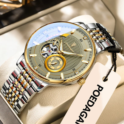 POEDAGAR Top Luxury Man Wristwatch Luminous Hollow Tourbillon Stainless Steel Men Clock Mechanical Automatic Men's Watches Reloj
