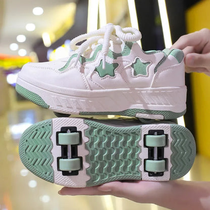 Kids Roller Skate Shoes - Rechargeable Wheels Fashion Color Shiny Birthday for Boys and Girls Two-in-one Casual Shoes