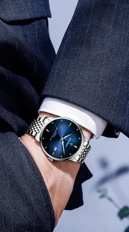 Relógio de pulso masculino POEDAGAR Business Quartz, aço inoxidável, resistente à água, data iluminada, relógio de pulso de luxo casual para homem