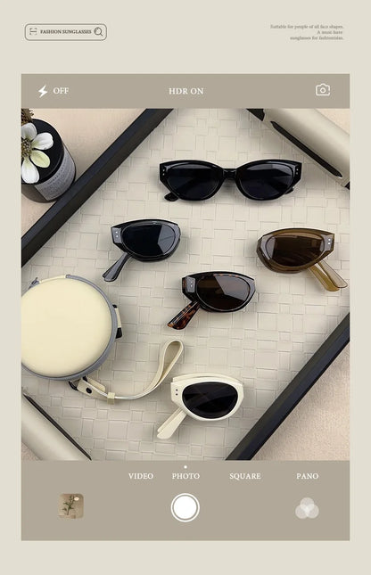 Minimalist Oval Cat-eye Glasses Women's Fashion Outdoor Folding Sunglasses Sun Shading UV Sunscreen Glasses Stylish Accessory