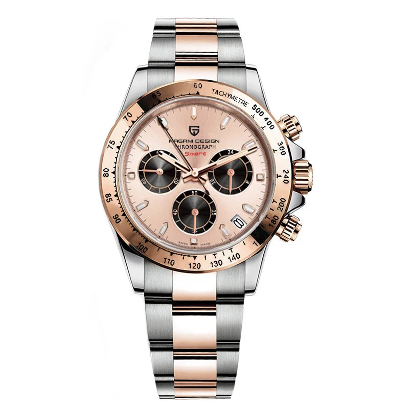PAGANI DESIGN herenhorloge – Model met gekleurde wijzerplaten, luxe quartz-polshorloge, chronograaf met een uurwerk